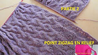 2 Tuto Tricot Point Zigzag en Relief au point Mousse création  Modèle de tricot Etole  Echarpe [upl. by Allebara]