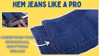 How to hem a pair of jeans and keep the same look using the original hem [upl. by Moitoso]