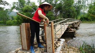 Building a bamboo bridge to the island off grid  Build and Pour concrete of the bridge gate [upl. by Casady99]