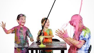 Twins Ethan Helena and Dad Get Slimed  Partners in Slime  HiHo Kids [upl. by Gavrielle788]