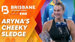 Sabalenka steals the show with hilarious runnersup speech  Brisbane International  WWOS [upl. by Ignatius766]