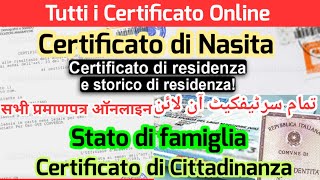 Certificato di Residenza online  Tutti i Certificato sul sito  Stato di famiglia  Cittadinanza [upl. by Erapsag]