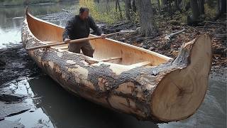 How this Survival Expert Turned a Massive Log into Amazing CANOE  by OutbackMike [upl. by Bueschel]