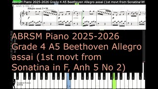 ABRSM Piano 2025 2026 Grade 4 A5 Beethoven Allegro assai 1st movt from Sonatina in F Anh 5 No 2 [upl. by Nilyarg]