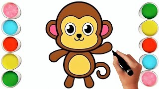 Cute Monkey Drawing Painting amp Coloring For Kids and Toddlers Child Art [upl. by Yevoc]