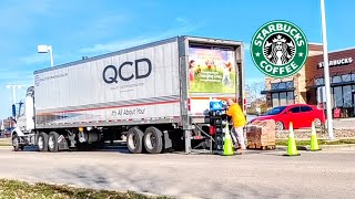 QCD Truck Driver Delivering Starbucks Supplies on a Busy Street [upl. by Yenruoc]