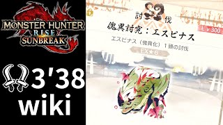 【MHRiseSNS】Tabasa杯 傀異討究：エスピナス Lv300 双剣 TAwiki rules 3′38′′83 [upl. by Ttenaej]