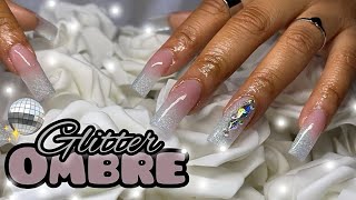 Tapered Square Glitter Ombre Nails Acrylic Application amp Shaping Nail Tutorial [upl. by Ellennaj]