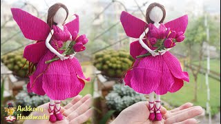 Flower fairy doll tutorial  DIY crepe paper fairy doll home decoration idea [upl. by Gustav]