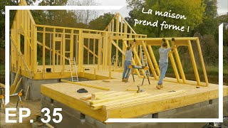 On construit notre maison en bois en couple  Suite du montage des murs  EP35 [upl. by Ailec442]