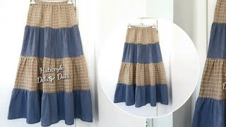 Lastikli Kat Kat Etek Kesimi ve Dikimi قص التنورةالمرنة والخياطةElastic Skirt Cutting and Sewing [upl. by Pollak]