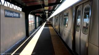 BMT Subway Jamaica amp Manhattan Bound R160 J at Halsey Street [upl. by Annaiek]