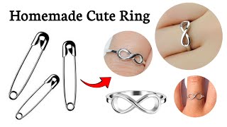 DIY Safety Pin Cute Ring 💍 😍 how to make finger rings at home  homemade infinity ring making idea [upl. by Livi]