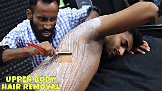 Upper Body Waxing amp Hair Removal  Head Massage amp Neck Cracking  Spine Cracking  Body Massage ASMR [upl. by Nosneh]