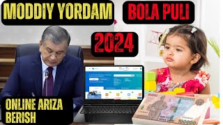 BUXGALTERIYA 23DARS  BOLA PULI VA MODDIY YORDAM OLISHGA ONLINE ARIZA TOPSHIRISH 2024  БОЛА ПУЛИ [upl. by Oralia]