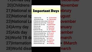 Important days subscribe english vocaulary days important ytshorts vedioshorts learning [upl. by Song760]