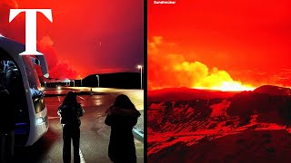 Icelandic volcano erupts causing major lava flow [upl. by Assirok930]