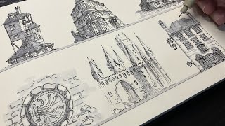 Drawing Harry Potter buildings in my sketch book [upl. by Nanyk]