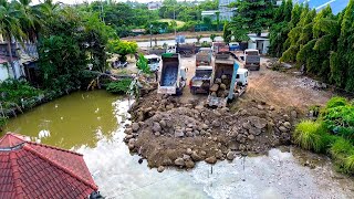 LAST UPDATED Landfill Big Rock Into Water Delete Pond By KOMATSU Bulldozer Expert amp Truck 5tons [upl. by Martie]