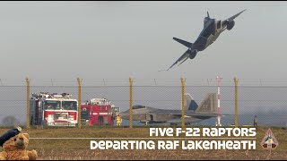 Five Elmendorf AFB F22 Raptor Depart RAF Lakenheath  Quick Climb amp Emergency  091222 aviation [upl. by Sashenka]