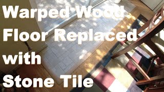 Water Damaged Wood Floor Replaced with DIY Stone Tile Work  Finished [upl. by Ilamad812]