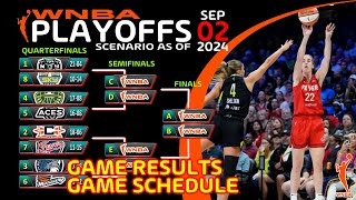 WNBA Standings 2024 Sep 2 games WNBA Schedule for Sep 4 2024 Sun vs Storm Wings vs Fever [upl. by Atteragram83]