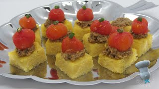 Recette des cubes de polenta tapenade tomates cerise [upl. by Nossyla]