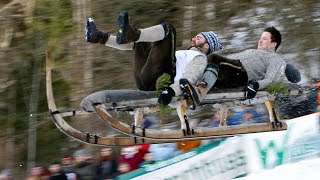 Schlittenrennen in Bayern Wer fliegt am weitesten [upl. by Grimes843]