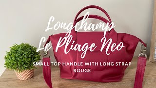 Longchamp Le Pliage Neo small top handle rouge with long strap [upl. by Borchert240]