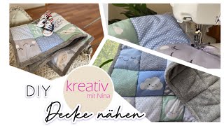 Krabbeldecke Babydecke nähen für Anfänger Ecken einfassen einfache Nähanleitung DIY sew baby blanket [upl. by Harned]