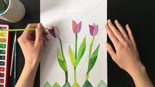 Tulips Painting  Easy Cubism [upl. by Buckden]