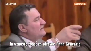 Lech Wałęsa wznosi toast za Generała Kiszczaka [upl. by Yleen]