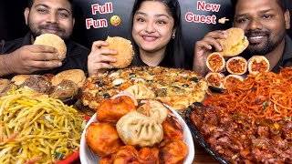 MUKBANG WITH A NEW GUEST🙏🏼 STREET FOOD PARTY PIZZA BURGER NOODLES MOMOS SHAWARMA EATING SHOW [upl. by Notsla]