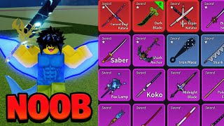 Level 1  2550 Swords Only Noob To Pro Blox Fruits Roblox [upl. by Goldarina681]