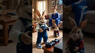 Cute bunny really wants to play games but parents😱😂 rabbit cartoon bunnys ai animal funny [upl. by Enelehcim]