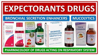 EXPECTORANTS DRUGS BRONCHIAL SECRETION ENHANCERS MUCOLYTICS BASIC USE PHARMACOLOGY SIDE EFFECTS [upl. by Fawn]