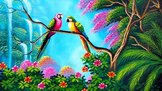 Painting a Beautiful macow birds with a beautiful nature  painting 518 [upl. by Diamond]