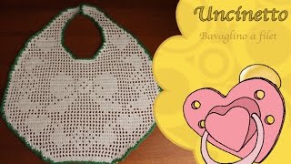 Uncinetto bimbi Bavaglino a filet con fioccoHow to do bib the filet [upl. by Duyne]