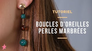 Tutoriel  Boucles dOreilles Pendantes avec Perles en Résine effet marbré [upl. by Htennek432]