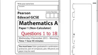 Edexcel GCSE Maths Non Calculator Higher Paper November 2015 Questions 1 to 18 [upl. by Stedt]