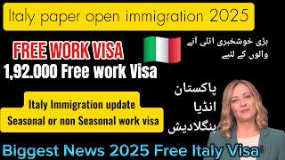 Good News  Italy Work Free Work Visa 2024  2025 Immigration  Free work Visa  Decreto Flussi 2025 [upl. by Euqinommod]