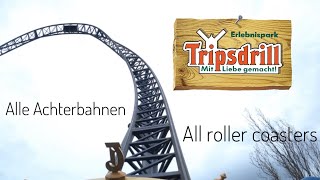 Alle Achterbahnen im Erlebnispark Tripsdrill  2023  4K60fps [upl. by Ettelloc]