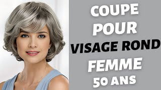 COUPE DE CHEVEUX POUR VISAGE ROND FEMME 50 ANS  COIFFURE POUR FEMME [upl. by Lunsford]