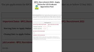 BPCL Recruitment 2023 Apply Online for 125 Graduate Apprentice Post [upl. by Rebecka]