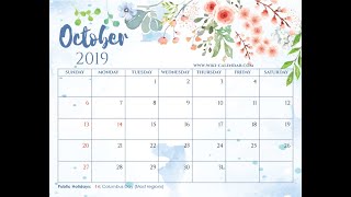 Free Printable October 2019 Calendar  WikiCalendarCom [upl. by Alten633]