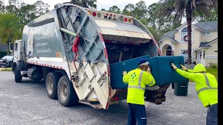 Garbage Truck Packing Couches Old Advanced Mack MR McNeilus Rear Loader [upl. by Ennaeus]