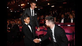 Cristiano Ronaldo tells his son to Greet His Idol Lionel Messi in Ballon Dor Ceremony [upl. by Schwing]