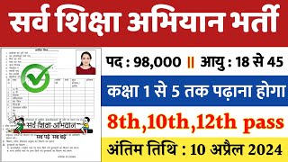 सर्व शिक्षा अभियान भर्ती 2024  Apply online form  primary teacher vacancy  govtjobs2024 [upl. by Izabel]