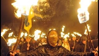 TORCHLIT MARCH IN KIEV BY UKRAINES RIGHTWING SVOBODA PARTY  BBC NEWS [upl. by Gannie]