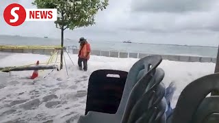 Popular Penang seaside spots bashed by strong winds and tides combo [upl. by Arihsat]